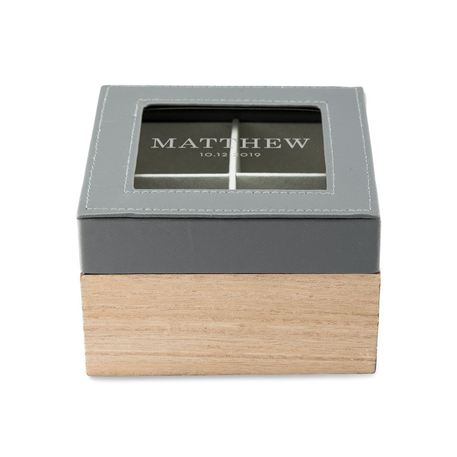 Personalized Keepsake Box - Groomsmen Gift - Wood & Leather - Classic Text
