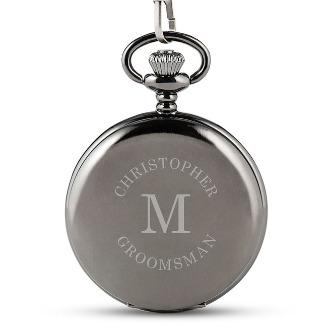 Personalized Mechanical Pocket Watch in Gunmetal - Wrap Text