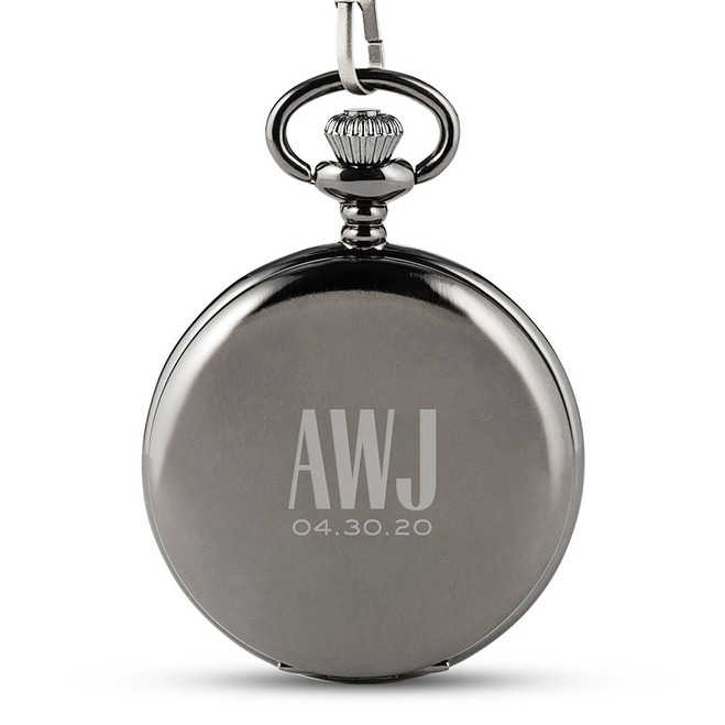 Personalized Pocket Watch in Gunmetal - Sans Serif