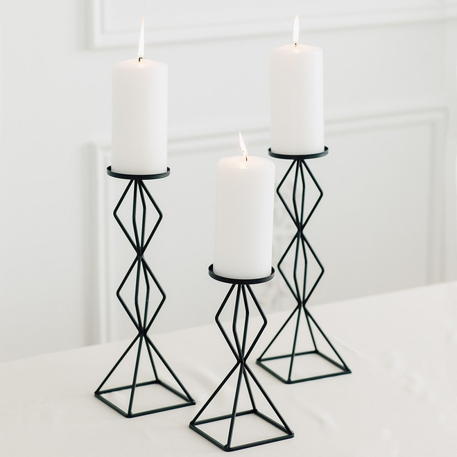 Tall Black Geometric Candle Holder Set - Pillar