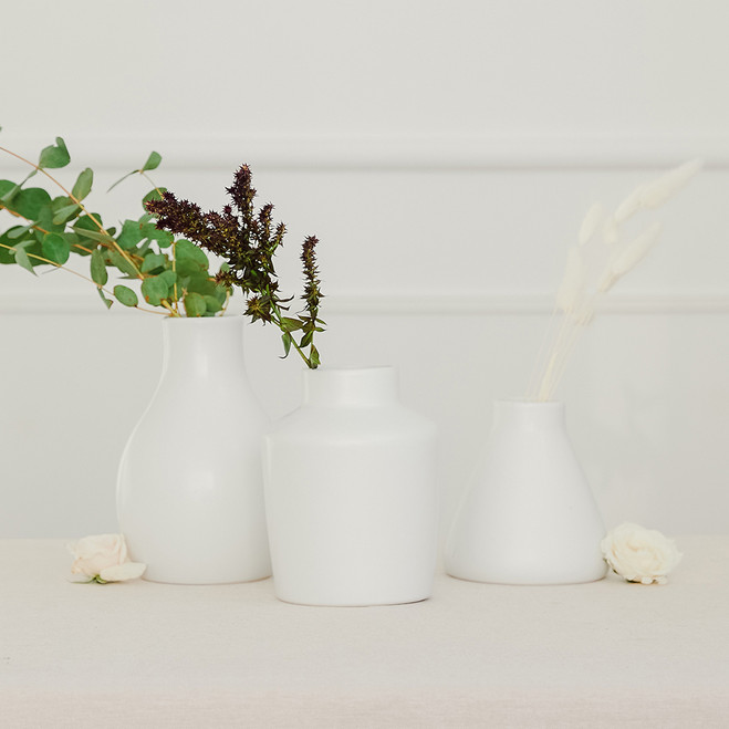 White Vase Set - Clay - Ceramic - Reception Centerpieces