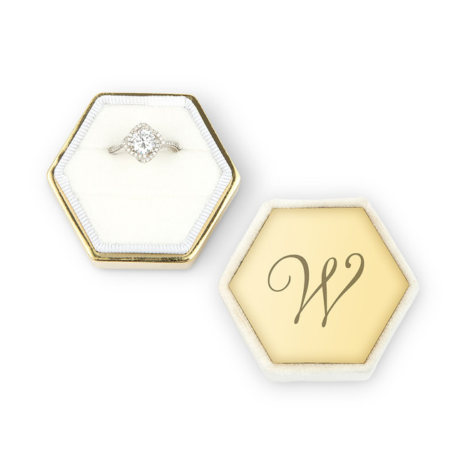 Personalized Wedding Ring Box - Velvet Hexagon - Script Initial