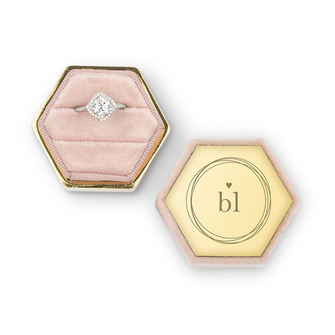 Personalized Wedding Ring Box - Velvet Hexagon - Heart Monogram