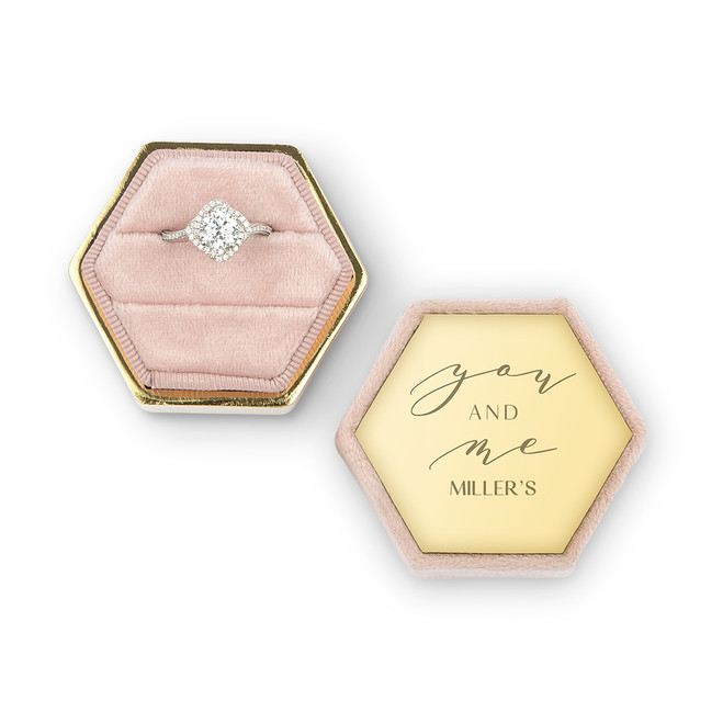 Personalized Wedding Ring Box - Velvet Hexagon - You & Me