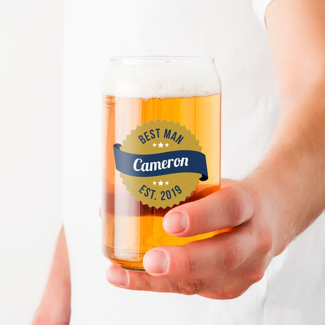 Personalized Can Shaped Drinking Glass – Gold Seal Print