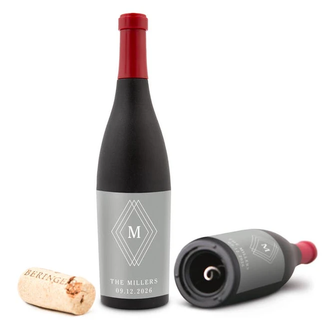 Wine Bottle Shaped Corkscrew Bottle Opener Favor - Diamond Monogram