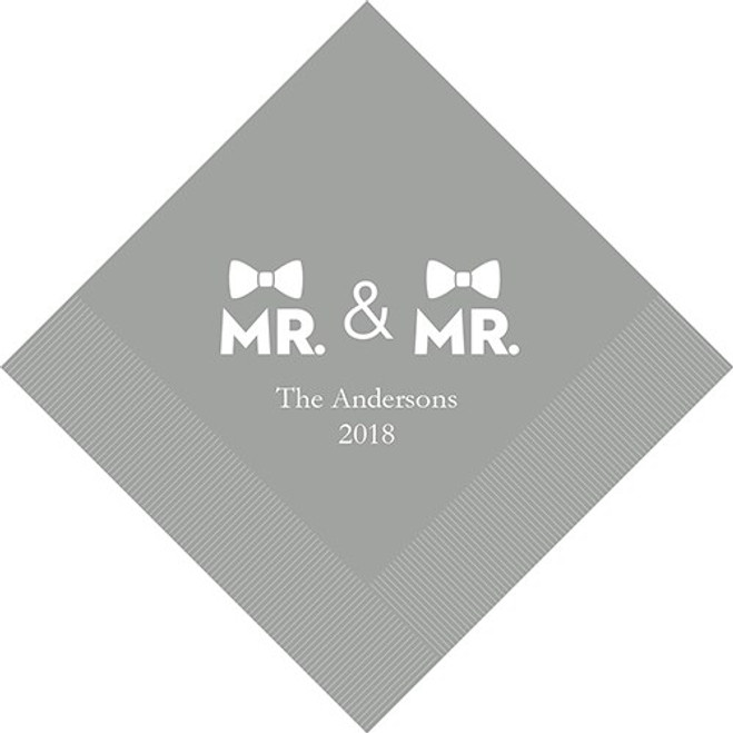 Mr. & Mr. Double Bowtie Personalized Napkins - Same Sex