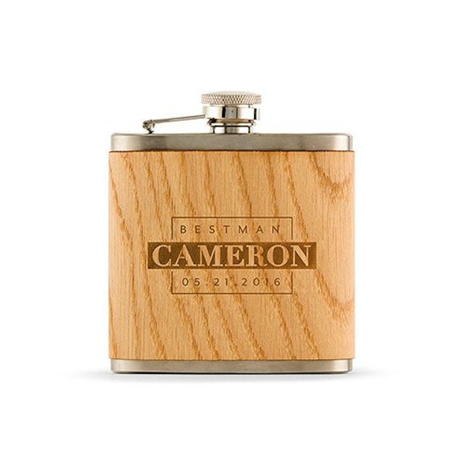 Personalized Wood Flask - Block Etched - Best Man Gift