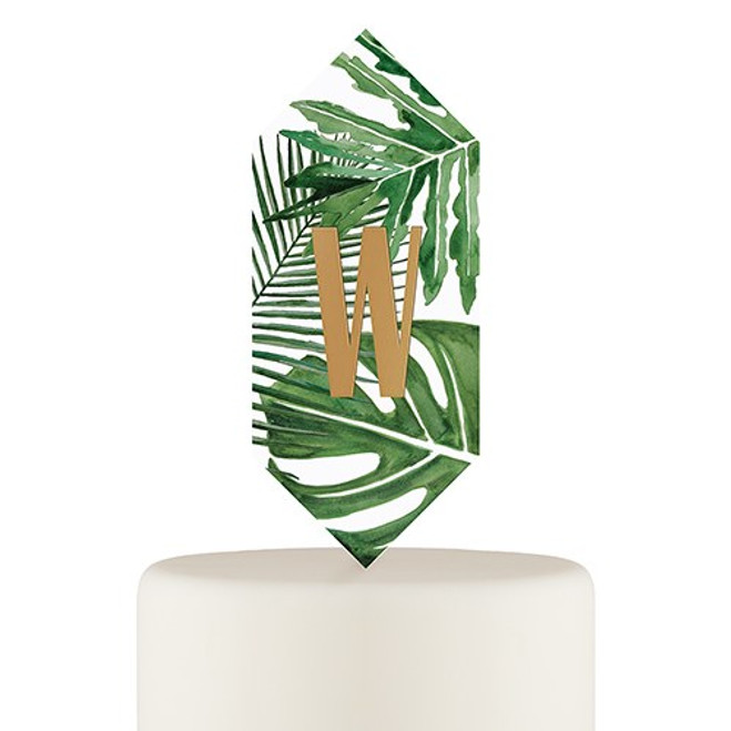 Tropical Leaf Monogram Cake Topper - Acrylic