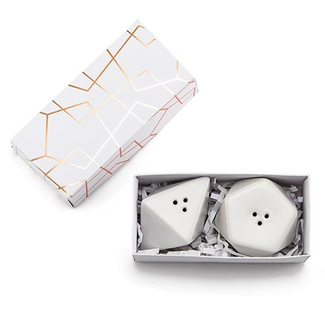 Geometric Salt and Pepper Shakers Favors - White Porcelain