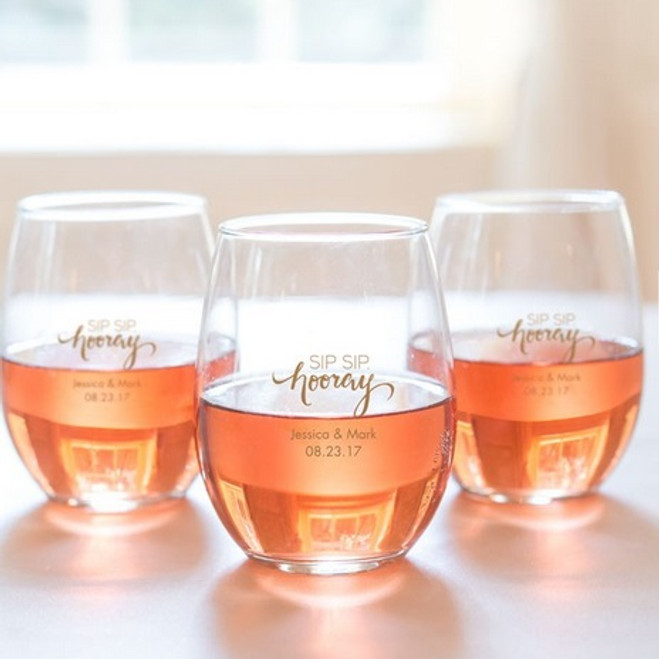 Stemless Wine Glass Favors - Personalized Glasses - Large