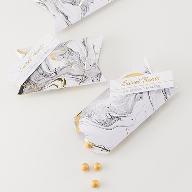 Modern Marble & Gold Favor Boxes - Pillow