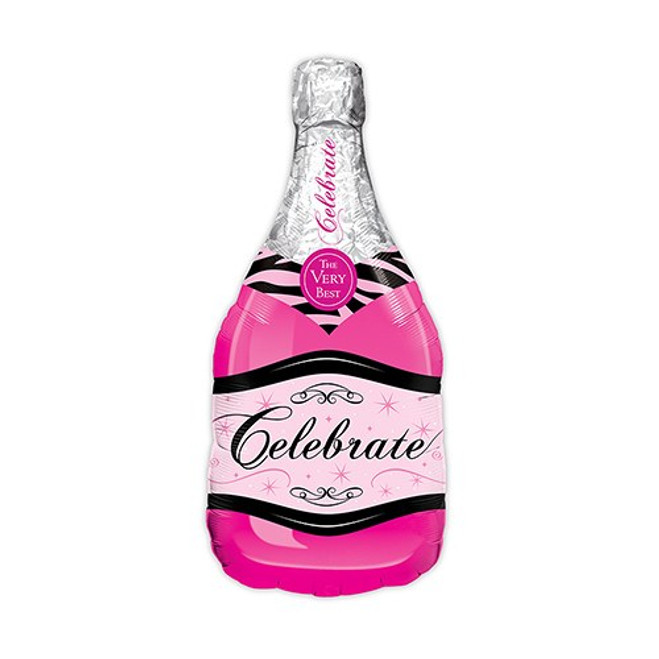 Champagne Bottle Party Pinata with Gold Foil (Pink, White, 16.5 x