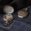 Personalized Mechanical Pocket Watch in Gunmetal - Traditional Monogram