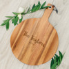 Personalized Round Cutting Board with Handle - Wood - Script