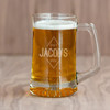 Personalized Beer Glass - Engraved Beer Mug - 14 oz - Diamond Emblem