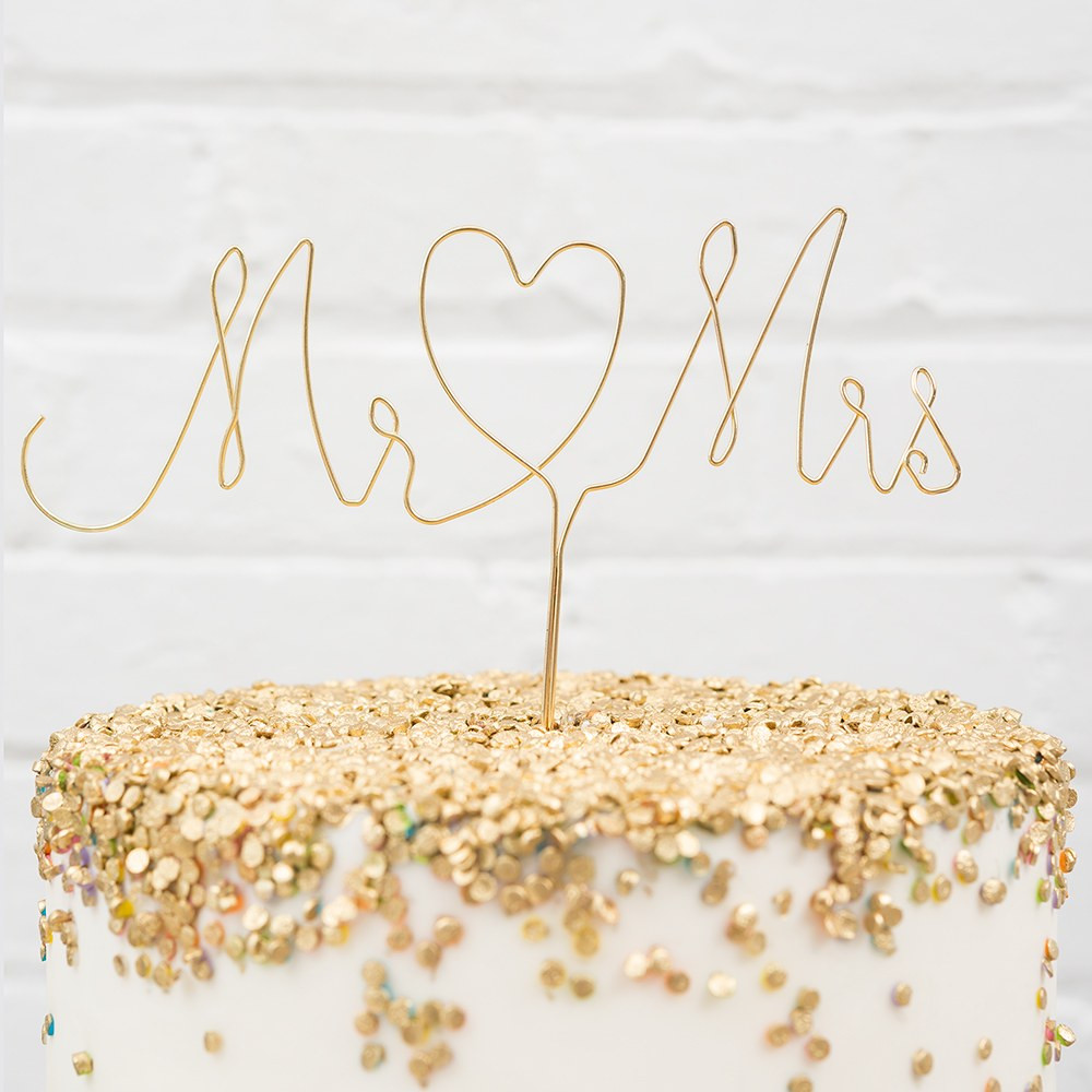 Wire Wedding Cake Topper Unique Mr. & Mrs. Gold