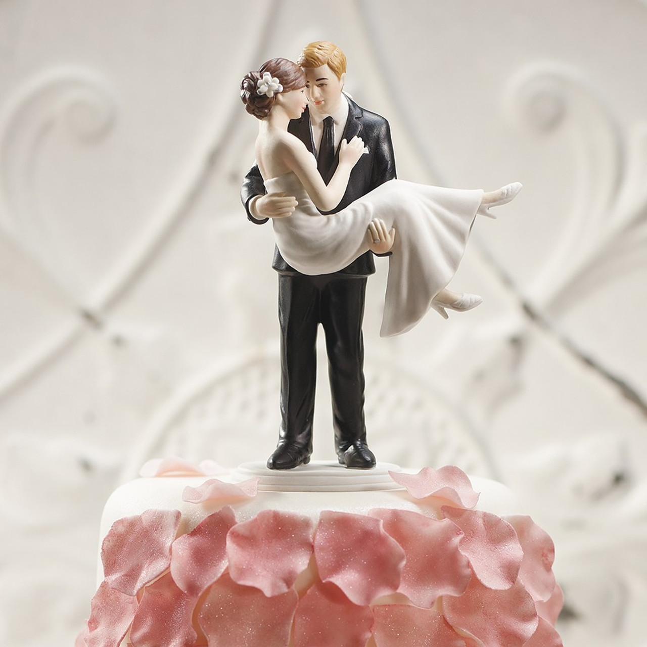 Pink Wedding Cake With Red Roses And Couple On Top Stock Photo, Picture and  Royalty Free Image. Image 33478800.