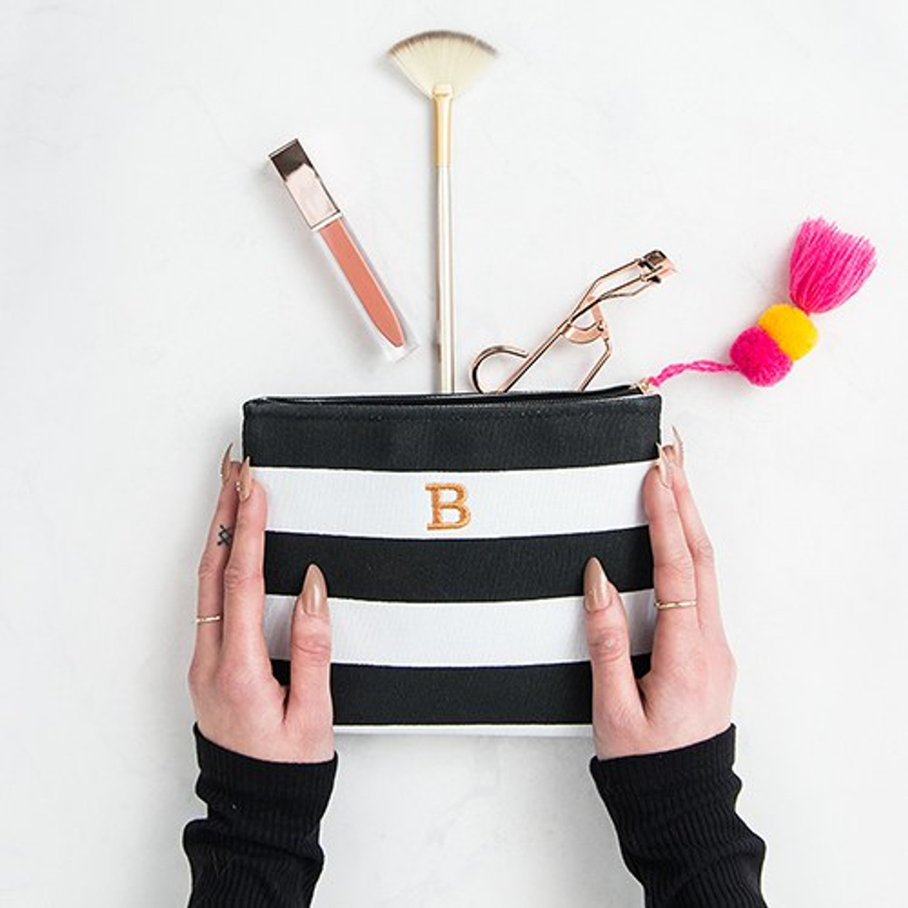 Personalized Black & White Striped Bag