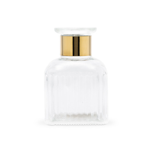 Clear Glass Bottle Vase with Gold Band - Square Clear Glass Bottle Vase with Gold Band - Square