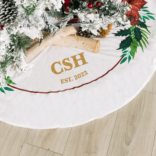 Personalized Christmas Tree Skirt - Poinsettia - Monogram Personalized Christmas Tree Skirt - Poinsettia - Monogram