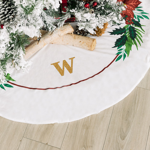 Personalized Christmas Tree Skirt - Poinsettia - Initial Personalized Christmas Tree Skirt - Poinsettia - Initial