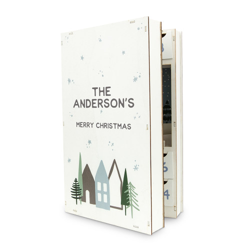 Personalized White Wooden Advent Calendar - Cottages - Custom Text Personalized White Wooden Advent Calendar - Cottages - Custom Text