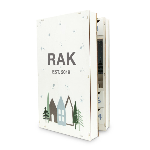Personalized White Wooden Advent Calendar - Cottages - Monogram Personalized White Wooden Advent Calendar - Cottages - Monogram