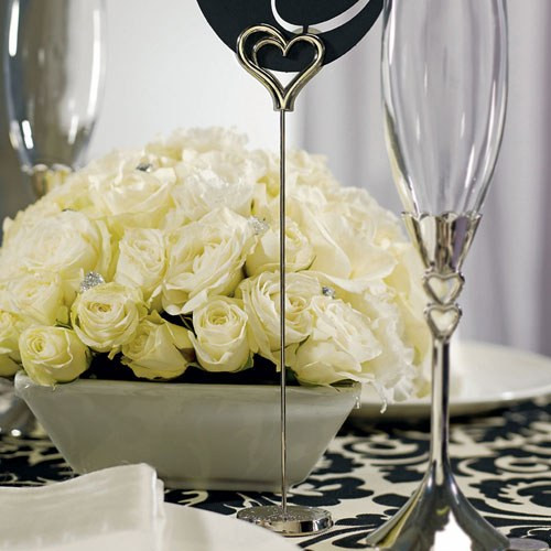 Silver Table Number Holders with Double Hearts Silver Table Number Holders with Double Hearts