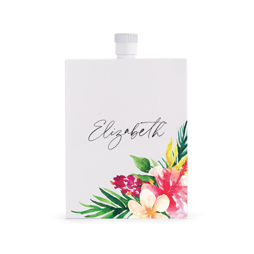 Personalized Flask in White Stainless Steel - Tropical Floral Personalized Flask in White Stainless Steel - Tropical Floral