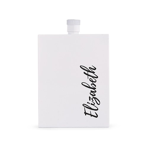 Personalized Flask in White Stainless Steel - Vertical Calligraphy - Black Personalized Flask in White Stainless Steel - Vertical Calligraphy - Black