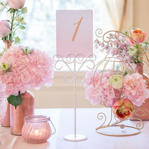 White Table Number Holders in Ornamental Wire White Table Number Holders in Ornamental Wire