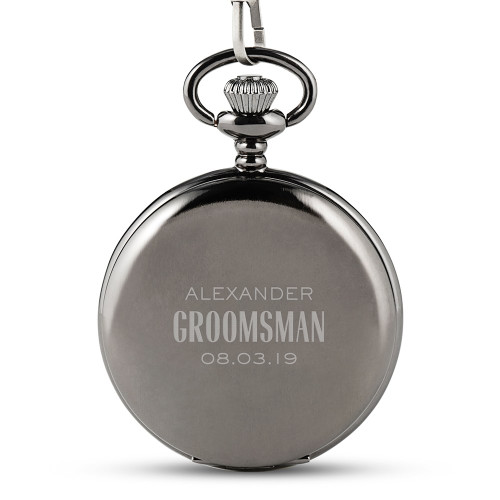 Personalized Mechanical Pocket Watch in Gunmetal - Modern Groomsman Personalized Mechanical Pocket Watch in Gunmetal - Modern Groomsman