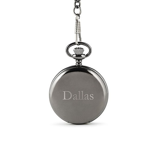 Personalized Mechanical Pocket Watch in Gunmetal - Traditional Monogram Personalized Mechanical Pocket Watch in Gunmetal - Traditional Monogram