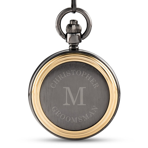 Personalized Gunmetal Pocket Watch with Gold Frame - Wrap Text Personalized Gunmetal Pocket Watch with Gold Frame - Wrap Text