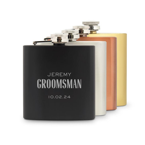 Personalized Black Hip Flask - Groomsman Modern Font Personalized Black Hip Flask - Groomsman Modern Font