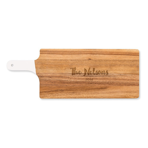 Personalized Cutting Board with White Handle - Wood - Script Personalized Cutting Board with White Handle - Wood - Script