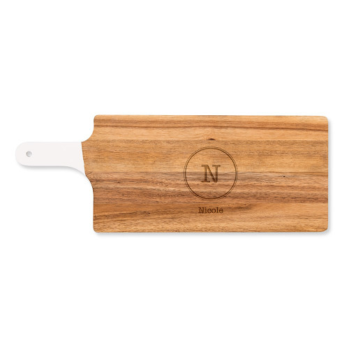 Personalized Cutting Board with White Handle - Wood - Circle Monogram Personalized Cutting Board with White Handle - Wood - Circle Monogram