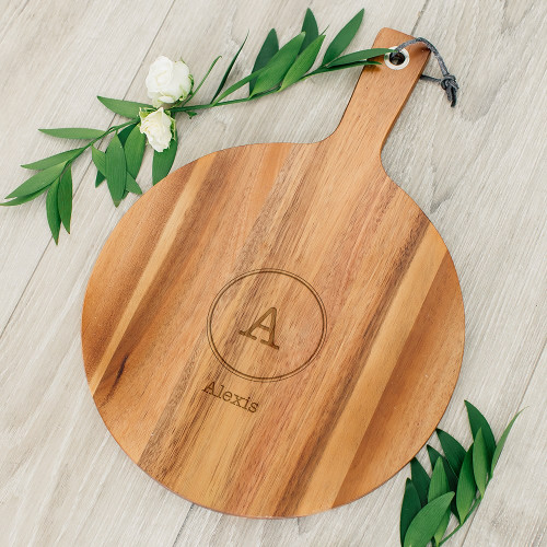 Personalized Round Cutting Board with Handle - Wood - Circle Monogram Personalized Round Cutting Board with Handle - Wood - Circle Monogram