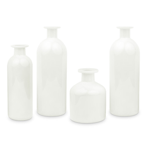 Glass Bottle Vases Set in White - Reception Centerpieces Glass Bottle Vases Set in White - Reception Centerpieces