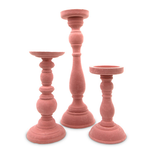 Pink Spindle Candle Holder Set - Wood - Velvet Pink Spindle Candle Holder Set - Wood - Velvet