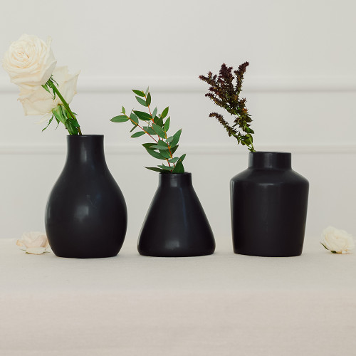 Black Vase Set - Clay - Ceramic - Reception Centerpieces Black Vase Set - Clay - Ceramic - Reception Centerpieces