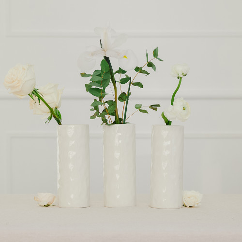 White Vase Set - Cylinder - Ceramic - Reception Centerpieces White Vase Set - Cylinder - Ceramic - Reception Centerpieces
