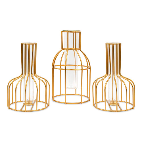 Geometric Flower Vases with Test Tube - Gold Geometric Flower Vases with Test Tube - Gold