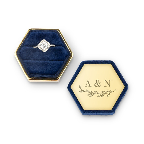 Personalized Wedding Ring Box - Velvet Hexagon - Monogram Garland Personalized Wedding Ring Box - Velvet Hexagon - Monogram Garland