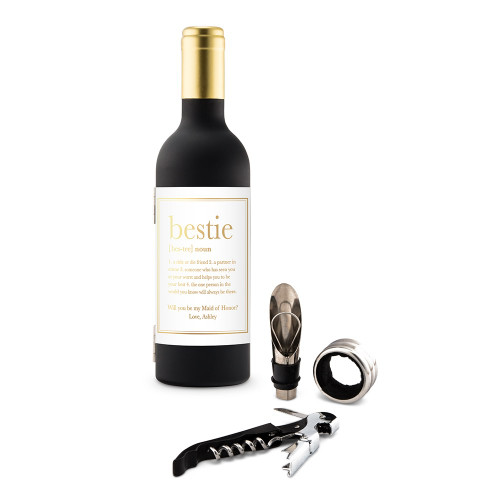 Personalized Corkscrew Gift Set - Wine Bottle Shaped - Bestie Personalized Corkscrew Gift Set - Wine Bottle Shaped - Bestie