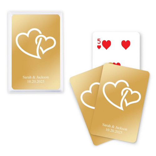 Personalized Metallic Playing Card Favors - Double Hearts