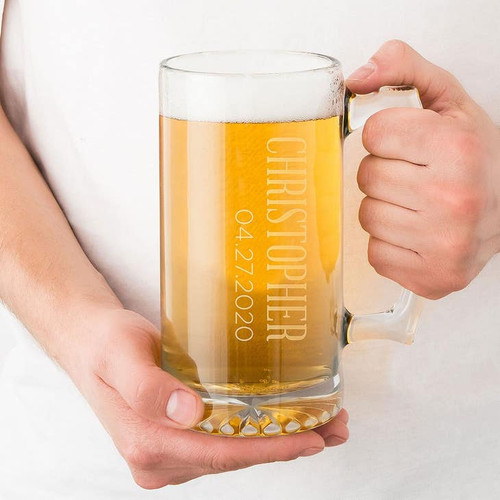 Personalized Beer Glass - Engraved Beer Mug - 25 oz - Vertical Monogram
