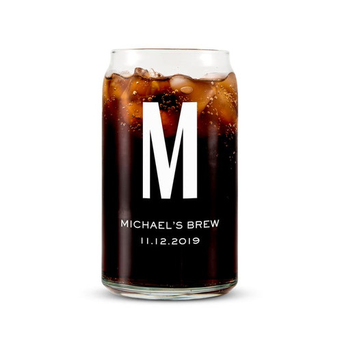 Personalized Can Shaped Beer Glass - Drinking Glass - Monogram Personalized Can Shaped Beer Glass - Drinking Glass - Monogram