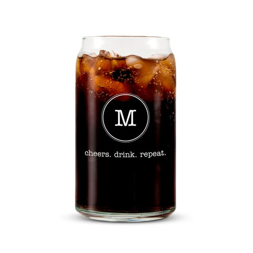 Personalized Can Shaped Beer Glass - Drinking Glass - Circle Monogram Personalized Can Shaped Beer Glass - Drinking Glass - Circle Monogram